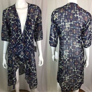 LuLaRoe Navy and White Abstract Kimono